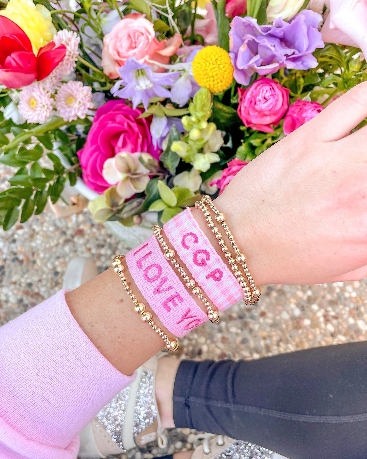 Pink Gingham Tassel Bracelet