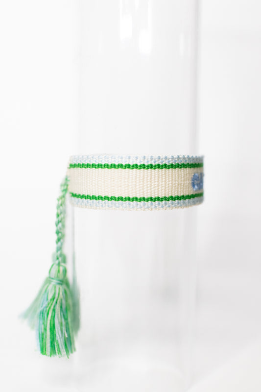 Ivory with Light Blue & Green Tassel Bracelet