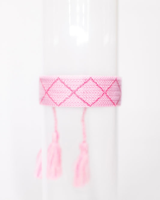 Pink Diamond Pattern Tassel Bracelet