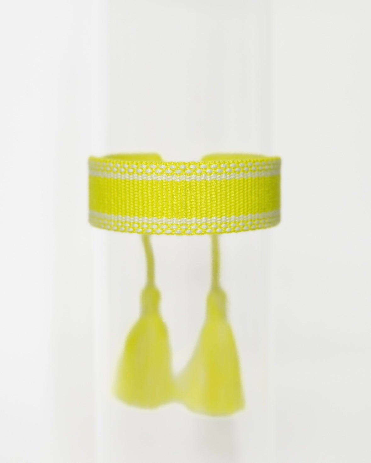 Neon Yellow and White Tassel Bracelet