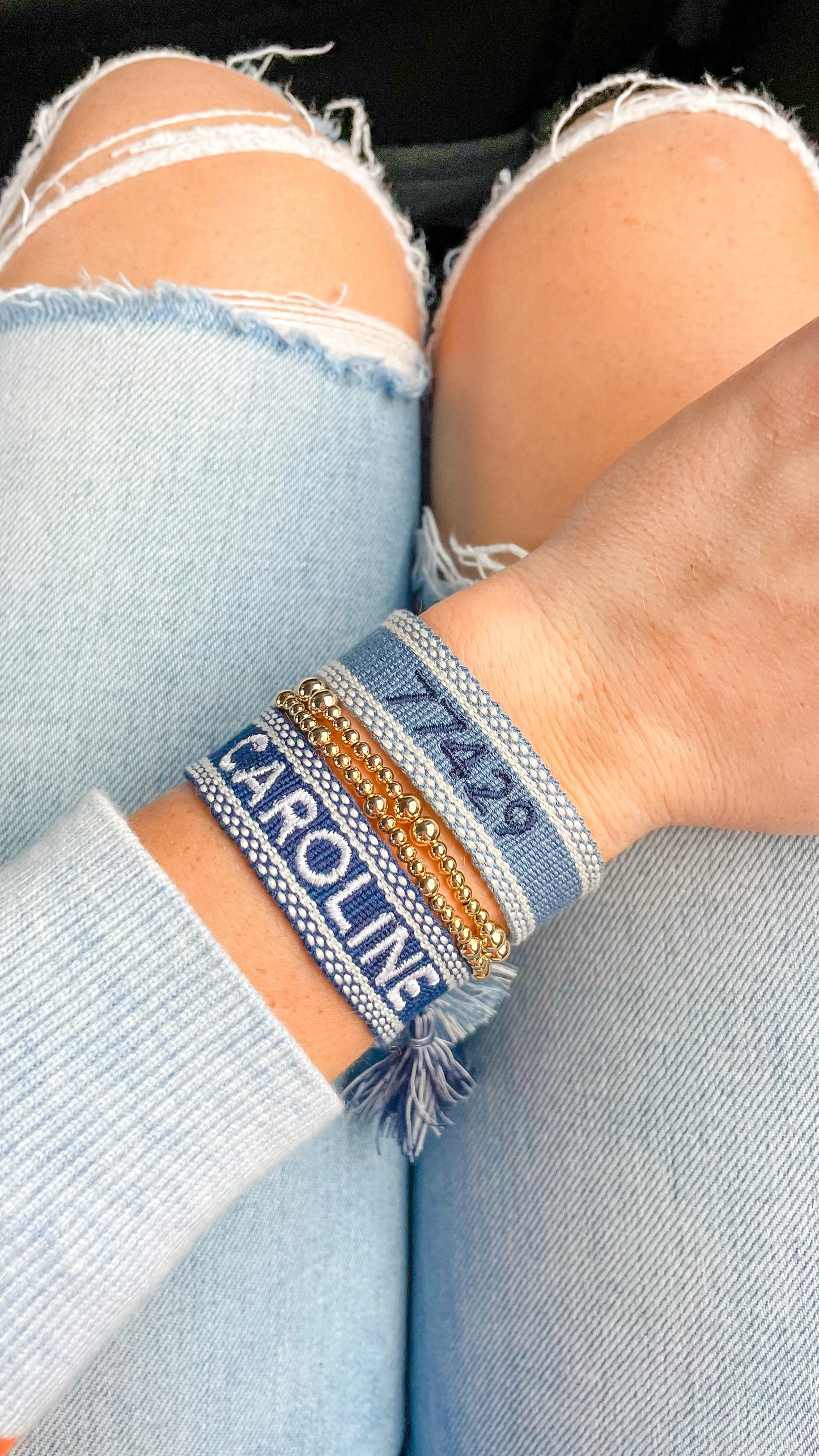 Light Blue & White Tassel Bracelet
