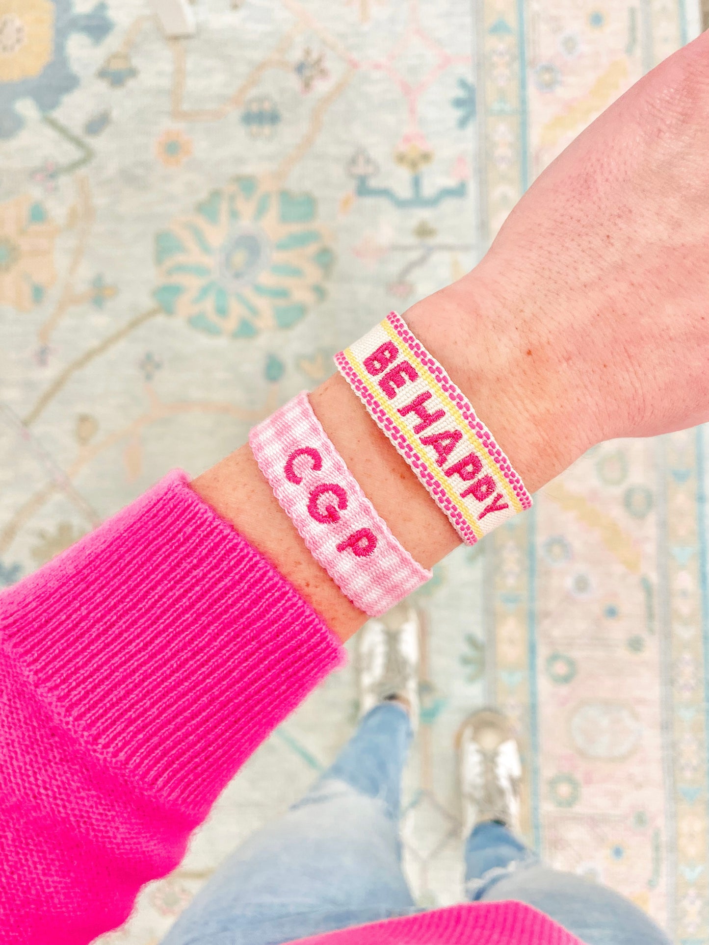 Pink Gingham Tassel Bracelet