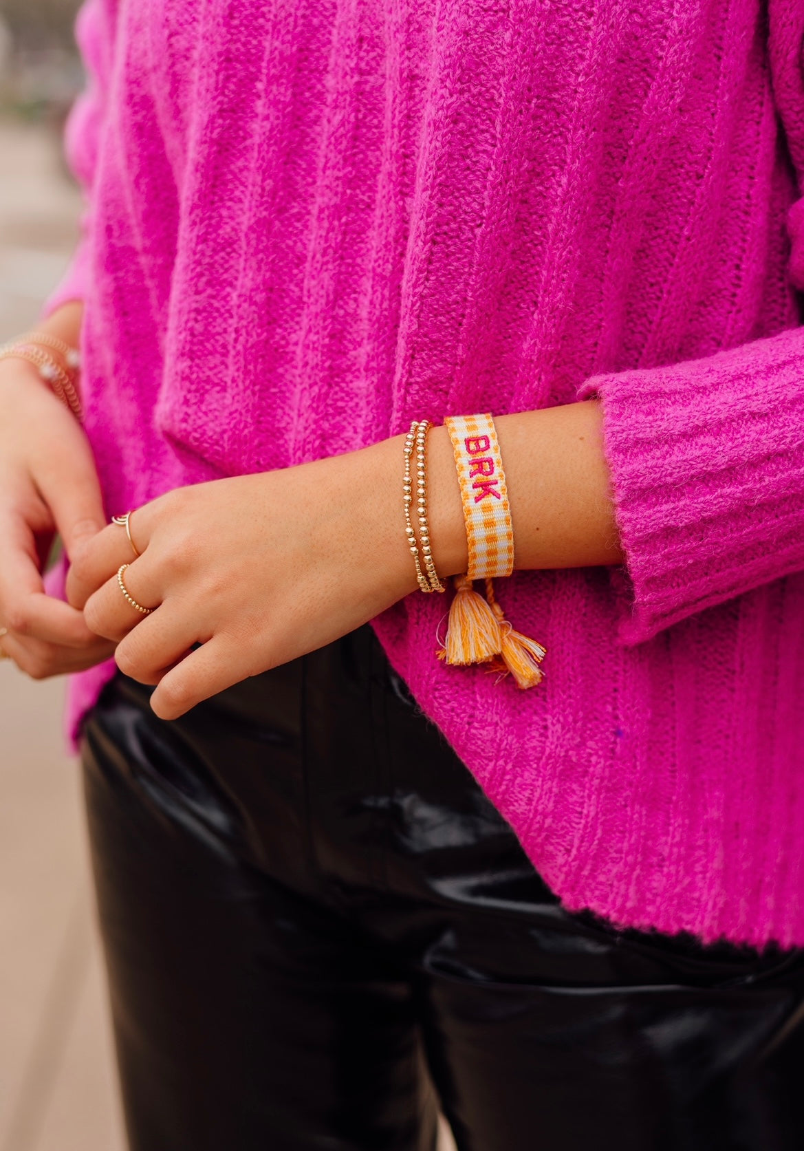 Orange Gingham Tassel Bracelet
