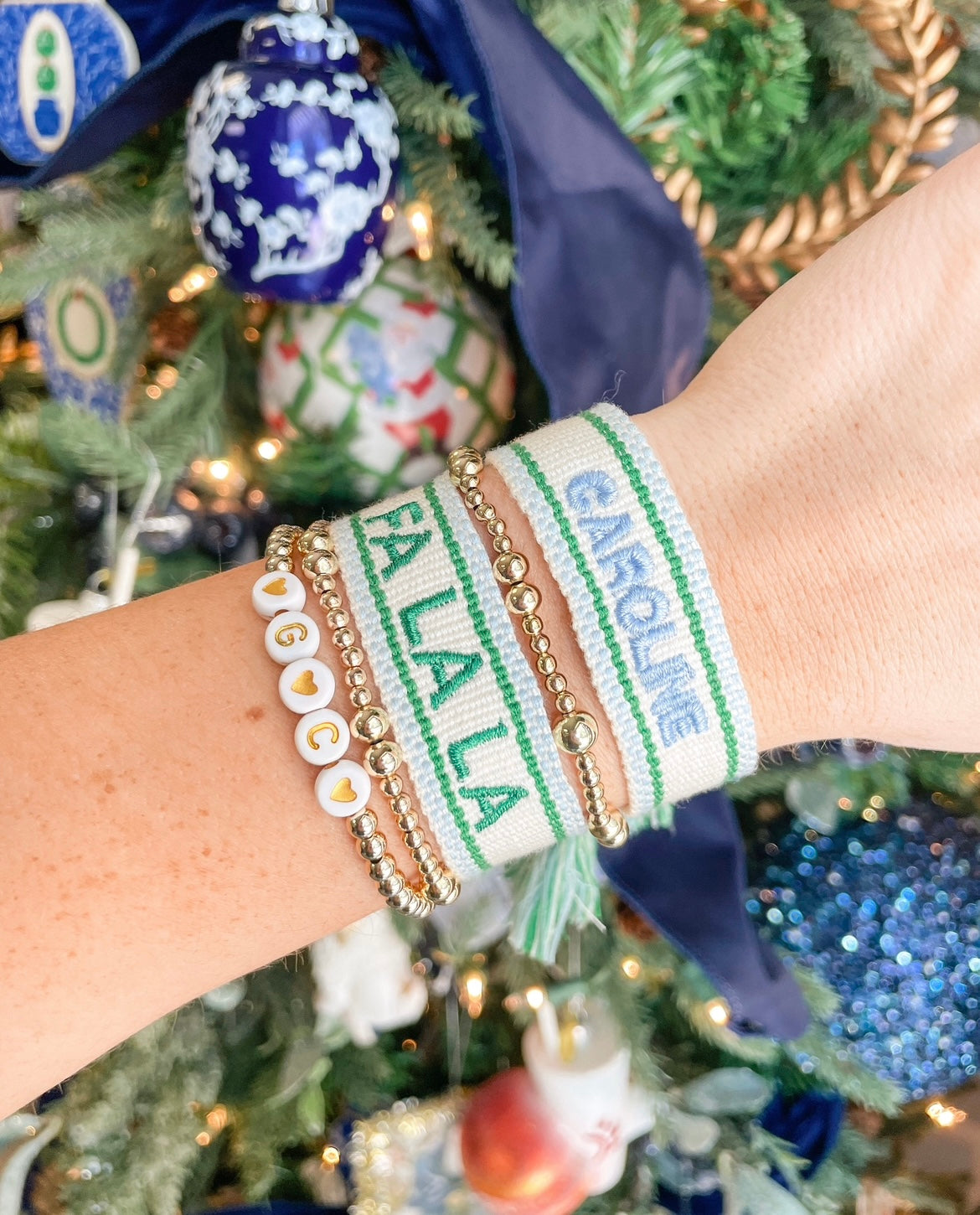 Ivory with Light Blue & Green Tassel Bracelet