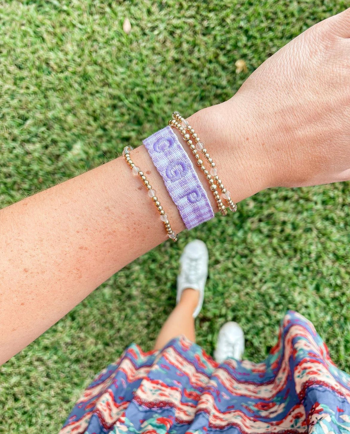 Purple Gingham Tassel Bracelet