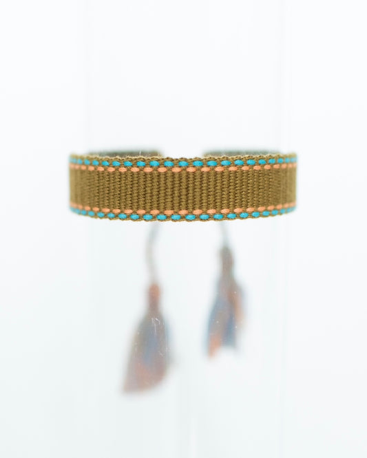 Tan with Orange and Teal Mini Tassel