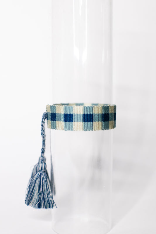 Blue Gingham Tassel Bracelet