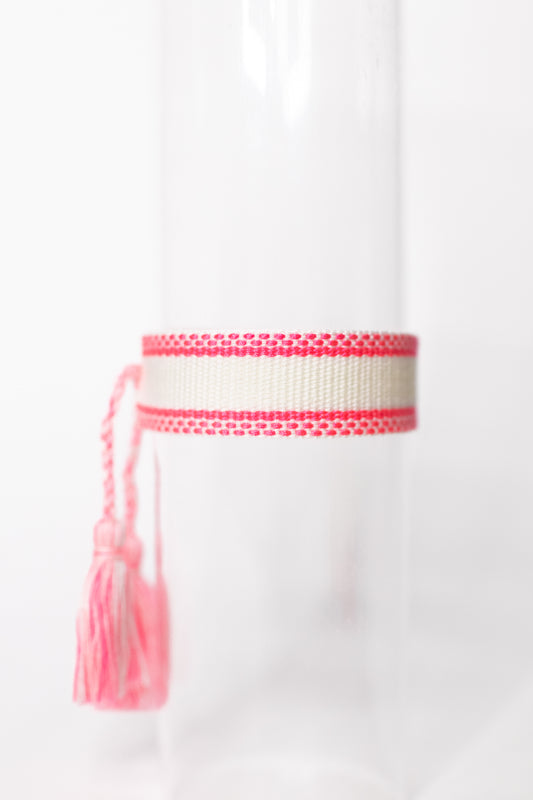 Ivory & Neon Pink Tassel Bracelet