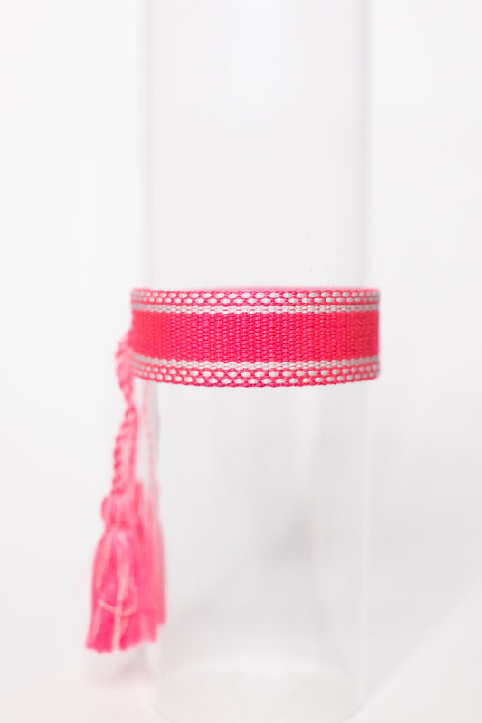 Neon Pink & White Tassel Bracelet