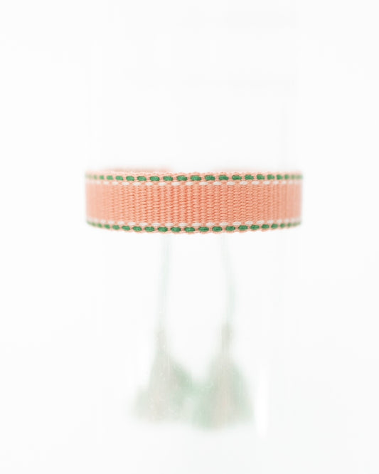 Coral with White & Green Mini Tassel Bracelet