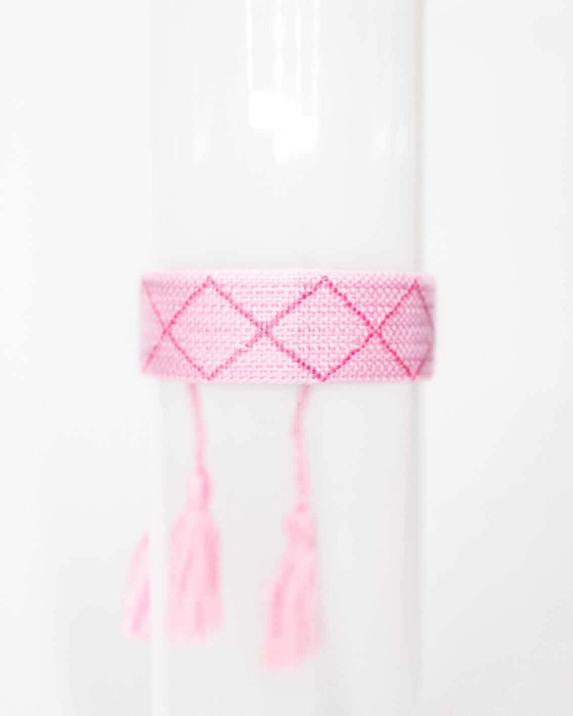 Pink Diamond Pattern Tassel Bracelet