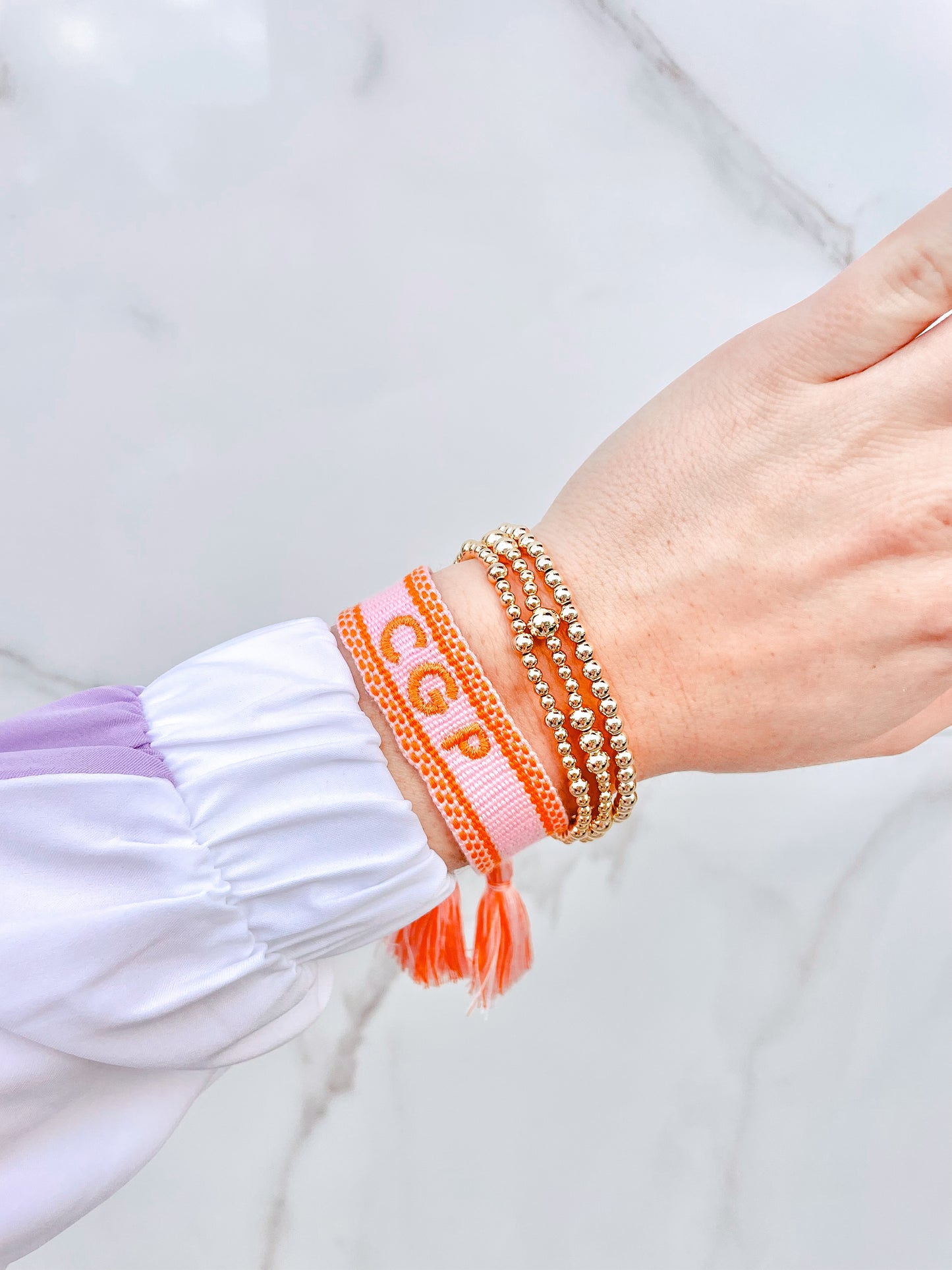 Light Pink & Orange Tassel Bracelet
